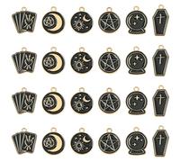KitBeads 60 dijes de 6 estilos de tarot negro esmaltados con círculo mágico de ataúd, dijes celestiales de sol, luna y estrella para hacer joyas, aretes, pulseras, collares, Acrílico, No es una piedra