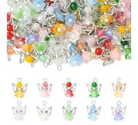 KitBeads 60 dijes de ángel de la guarda de 10 colores de cristal colorido con diseño de alas de hadas para hacer joyas, collares, aretes, manualidades a granel, Acrílico, No es una piedra preciosa