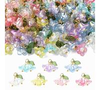 KitBeads 70 dijes acrílicos de 7 colores con flores de lirio de mayo, dijes florales de latón para pulseras, bisutería, manualidades a granel, Acrílico, No es una piedra preciosa