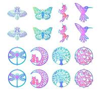 KitBeads 8 dijes de acero inoxidable con diseño de mariposa, libélula, metal, luna, gato, árbol de la vida, dijes de conector de filigrana para hacer joyas y collares, Acrílico, No es una piedra