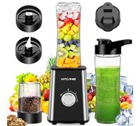Kitcanis Mini Batidor 3 en 1, Batidora Eléctrica 800 W, 3 Velocidades Ajustables, 2 Botellas Portátiles de 600 ml y 300 ml para Helado, Frutas, Verduras, Nueces