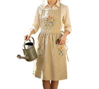 Kitchen Apron - Floral Embroidered Linen Pinafore, Pocket Cooking Smock