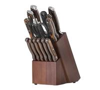 Kitchen Block - 14 Slot Wooden Holder for Tools | Walnut Wood with Compact Size, Countertop Cutter Container for Scissor Sharpener Storage, Home Cooking Apartment Meal