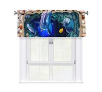 Kitchen - Cenefa de cortina 3D con estampado de delfines del mundo submarino de 54 x 18 pulgadas, semitransparente, 1 panel de cortina corta para dormitorio, baño