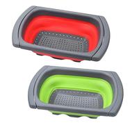 Kitchen Colander Strainer - Folding Vegetable Draining Basket, Extendable Handle Produce Washer, Food Rinsing Container, Sink Ready Fruit Cleaning Colander For Apartment Farmhouse Vegetable Fruit