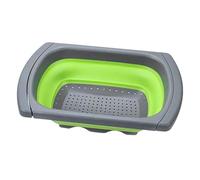 Kitchen Colander Strainer, plegable Vegetable Draining Basket with Extendable Handles, Space Saving Silicone and Stainless Steel Drainer for Apartment Farmhouse, Vegetable Fruit Pasta Meal Prep