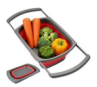 Kitchen Colander Strainer, plegable Vegetable Draining Basket with Extendable Handles, Space Saving Silicone and Stainless Steel Drainer for Apartment Farmhouse, Vegetable Fruit Pasta Meal Prep