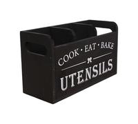 Kitchen Counter Utensil Holder - Wooden Storage Box with 3 Compartments for Cooking Tools, Tableware Stand with Drainage Holes for Kitchen, Snack Bar, Dining Room, Natural Wood, 11.81x4.72x6.69 inches