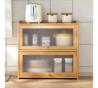 Kitchen Countertop Storage Cabinet Freestanding Bamboo Pantry Sideboard Cabinet with 3 Doors for Spices Bowls Dishes (2 Tiers)