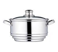 KitchenCraft Vaporera de 3 niveles, Vaporera universal de 3 niveles en caja de regalo, Acero inoxidable, Se adapta a sartenes de 16, 18 y 20 cm, Plata