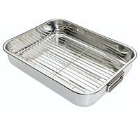 KitchenCraft Lata para asar con rejilla, Lata para asar de acero inoxidable, Grande, 43 x 31 cm, Plateada