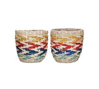 KitchenCraft Seagrass Plant Baskets, Juego de 2 macetas para plantas de interior, Jardinera tejida con diseño de rayas arco iris, 11 x 11 x 11cm