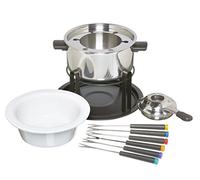 KitchenCraft Juego de fondue 3 en 1 con tenedores de fondue codificados por colores (para fondue de chocolate, carne y queso), Plateado