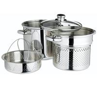 Kitchen Craft World of Flavours-Olla para Pasta con colador y Cesta vaporera de Verduras (Acero Inoxidable), Plateado, 20 cm