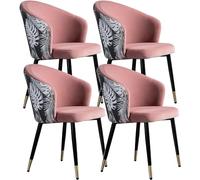 Kitchen Dining Room Furniture Chairs Dining Chair Set of 4 Modern Kitchen Dining Room Chairs with Metal Legs Velvet Seat and Embroidery Backrests(Light Pink)