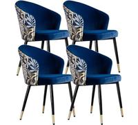 Kitchen Dining Room Furniture Chairs Dining Chair Set of 4 Modern Kitchen Dining Room Chairs with Metal Legs Velvet Seat and Embroidery Backrests(Royal Blue)