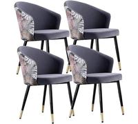 Kitchen Dining Room Furniture Chairs Dining Chair Set of 4 Modern Kitchen Dining Room Chairs with Metal Legs Velvet Seat and Embroidery Backrests(Dark Gray)