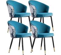 Kitchen Dining Room Furniture Chairs Dining Chair Set of 4 Modern Kitchen Dining Room Chairs with Metal Legs Velvet Seat and Embroidery Backrests(Lake Blue)