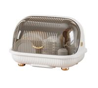 Kitchen Dish Drying Rack - Covered Dish Drainer, Transparent Top Dustproof Storage Box with Drip Tray, Cutlery Holder, Bowl Plate Organizer | for Tea Cups, Nursing Bottles, Drinking Glasses, Mugs