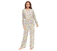 Kitchen Doodles - Conjunto de pijama para mujer, 2 piezas, ligero, para hombre, para ir a casa, Doodles de cocina, Large