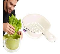 Kitchen Dual Layer Draining Basket, Fruit Washing Bowl with Strainer, Premium Thickened Double-Layer Design, Ergonomic Handles Drain Basket for Kitchen Fruits Vegetables (White)