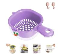 Kitchen Dual-Layer Draining Basket with Handle,Basket with Handle, Multifunctional Drain Basket, Fruit Washing Bowl with Strainer, For Washing Various Fruits Vegetables (Purple)