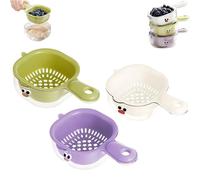 Kitchen Dual Layer Draining Basket with Handle, Double Drain Plastic Cleaner Bowl with Strainer, Double-Layer Lock Design, Multipurpose Fruit Washing Bowl with Strainer (Mix*3)