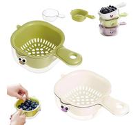 Kitchen Dual-Layer Draining Basket with Handle, Double Drain Plastic Fruit Washing Bowl, Drain Storage Baskets for Kitchen Washing Various Fruits Vegetables (Green+White)