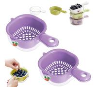 Kitchen Dual-Layer Draining Basket with Handle, Double Drain Plastic Fruit Washing Bowl, Drain Storage Baskets for Kitchen Washing Various Fruits Vegetables (Purple*2)