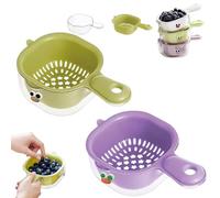 Kitchen Dual-Layer Draining Basket with Handle, Double Drain Plastic Fruit Washing Bowl, Drain Storage Baskets for Kitchen Washing Various Fruits Vegetables (Green+Purple)