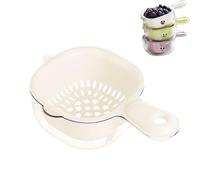 Kitchen Dual Layer Draining Basket with Handle, Fruit Washing Bowl with Strainer Plastic Vegetable for Berries, Vegetables, Fruits (White)