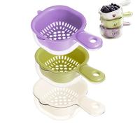 Kitchen Dual Layer Draining Basket with Handle, Fruit Washing Bowl with Strainer Plastic Vegetable for Berries, Vegetables, Fruits (3 pcs)