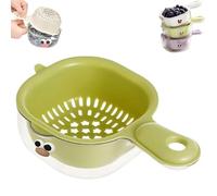 Kitchen Dual-Layer Draining Basket with Handle, Handy Mini Berry and Tomato Washer, Double Drain Plastic Fruit Washing Bowl, for Berries, Vegetables, Fruits, Easy to Clean (Green)