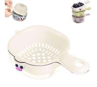 Kitchen Dual-Layer Draining Basket with Handle, Handy Mini Berry and Tomato Washer, Double Drain Plastic Fruit Washing Bowl, for Berries, Vegetables, Fruits, Easy to Clean (White)