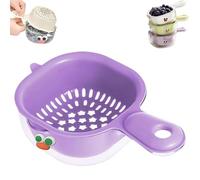 Kitchen Dual-Layer Draining Basket with Handle, Handy Mini Berry and Tomato Washer, Double Drain Plastic Fruit Washing Bowl, for Berries, Vegetables, Fruits, Easy to Clean (Purple)