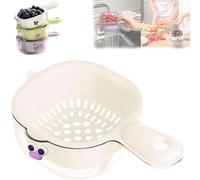 Kitchen Dual Layer Draining Basket with Handle, Probabledy Draining Basket, Double-Layer and Lock Design Fruit Washing Strainer Fruit Washing Strainer Bowl for Kitchen (white)