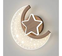 Kitchen Faucet 12W Creativity Stars and Moon Wall Lamp Moon Wall Light, Art Deco Wall Water Transfer Printed Wood Grain Finish Wall Lights for Living Room Bedroom Hallway(Walnut Grain Color)