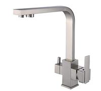 Kitchen Faucet 3 in 1 Brass 360 ° Rotation Pure Water Hot and Cold Double Handle Faucets for Kitchen Sinks-Chrome (Color : Brushed)