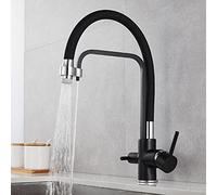Kitchen Faucet 3 Way Brass 3 in 1 Pure Water Hot and Cold Water Rotatable Single Hole Kitchen Sink faucets-Black (Color : Black)