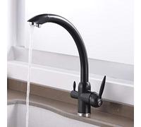 Kitchen Faucet 3 Way Water Filter Tap Brass Hot and Cold with Direct Drinking Water Purification Water Outlet Double Kitchen Water Purification Sink Faucet-Golden (Color : Brushed)
