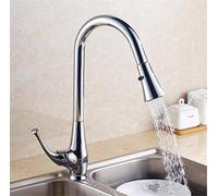 Kitchen Faucet 360 Rotate Swivel Pull out Spray Head Brass Chrome Silver Kitchen Sink Faucet Single Lever Vanity Mixer Taps Deck Mounted with Aerator,Chrome