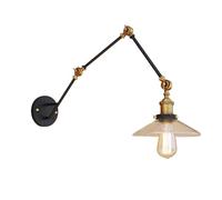 Kitchen Faucet Black Swing Arm Wall Adjustable Arm Wall Lamp with Clear Glass Shade, Farmhouse Industrial Metal Wall Light Fixture E27 Rustic Bedside Reading Light for Entryway Lobby Kitchen