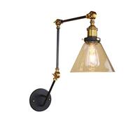 Kitchen Faucet Black Swing Arm Wall Adjustable Arm Wall Lamp with Clear Glass Shade, Farmhouse Industrial Metal Wall Light Fixture E27 Rustic Bedside Reading Light for Entryway Lobby Kitchen