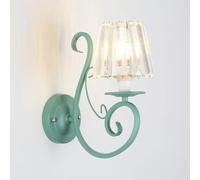 Kitchen Faucet Crystal Wall Retro Indoor Wall Lamp Nordic Bedside Reading Wall Light, E14 Hardwired Iron Wall Lighting in Green/Gold/White Finish, Vintage Prism Crystal Candle Sconces(Green C