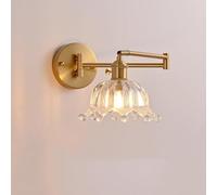 Kitchen Faucet Flower Glass Adjustable Wall Light Swing Arm Wall Antique Gold Wall Mounted Reading Light Nordic Vintage Wall Lamp for Bedroom Bedside Living Room Headboard Study(Flower Bud)