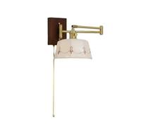 Kitchen Faucet Japanese Retro Swing Arm with Brass White Floral Ceramic Shade Light Fixtures Wooden Base Wall Lamp for Bedroom
