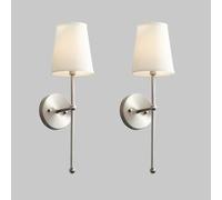 Kitchen Faucet Lámpara clásica Rural Tela Apliques con níquel/Columna latón, casa Granja Blanca Acampanada Acampanado iluminación del baño Vintage Lectura de la Pared (níquel co