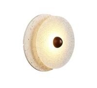 Kitchen Faucet Medieval Style Circular Textured Glass Lampshade Lamp Travertine Lampbody Wall Light Fixtures for Bedroom(Walnut Color)