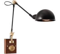 Kitchen Faucet Metal Folding Swing Arm Wall Light Walnut Base Wall Mount Retro Industrial Rotatable Wall Lamp On/Off Switch(Hardwired)