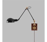 Kitchen Faucet Metal Folding Swing Arm Wall Light Walnut Base Wall Mount Retro Industrial Rotatable Wall Lamp On/Off Switch(Plug-in)